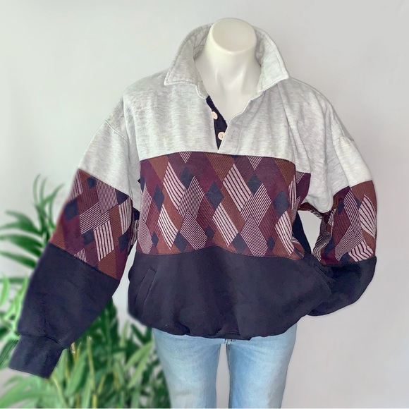 v i n t a g e :: Slouchy Geometric Grandpa Sweatshirt - Picture 1 of 9
